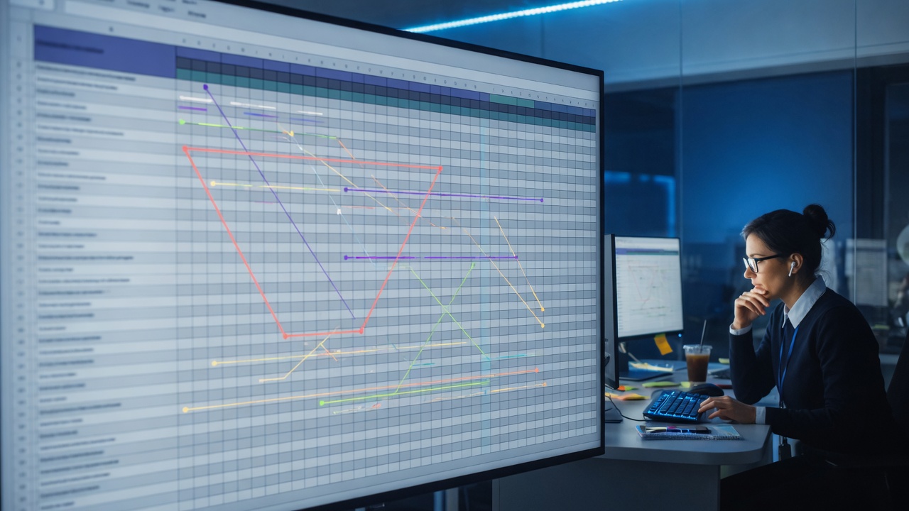Traceability grid on a wide monitor with linked requirement and test rows