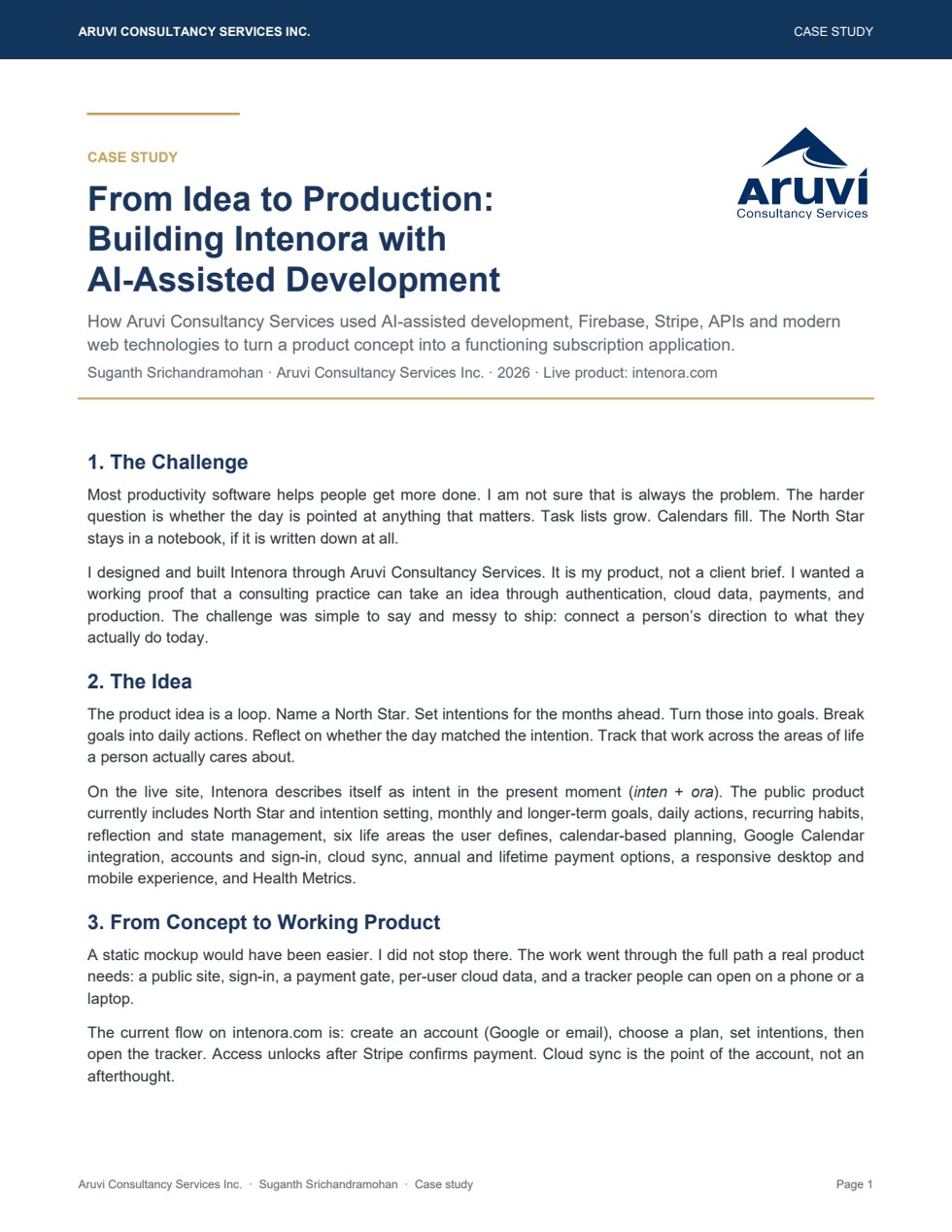 Cover of the Intenora AI-assisted development case study PDF