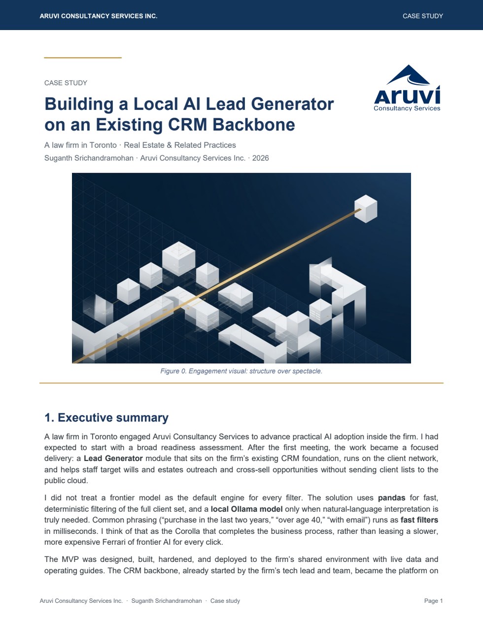 Cover of the AI Lead Generator case study PDF for a law firm in Toronto