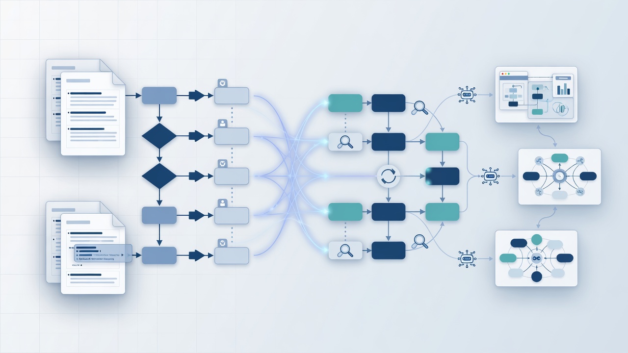Process maps and requirements transforming into AI workflows